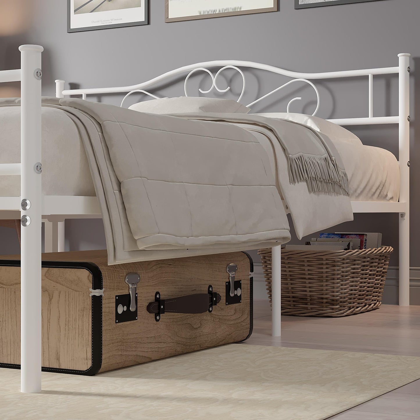 VECELO Full Size Metal Platform Bed Frame with Headboard and Footboard, Heavy Duty Mattress Foundation with Steel Slats Support, No Box Spring Needed, White