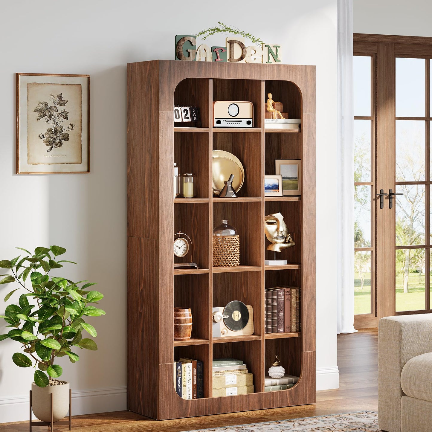 Tribesigns 70.8-Inch Tall Bookshelf, Rustic Cube Bookcase with 15 Open Shelves, Freestanding 5-Tier Display Shelf Wooden Storage Organizer for Living Room