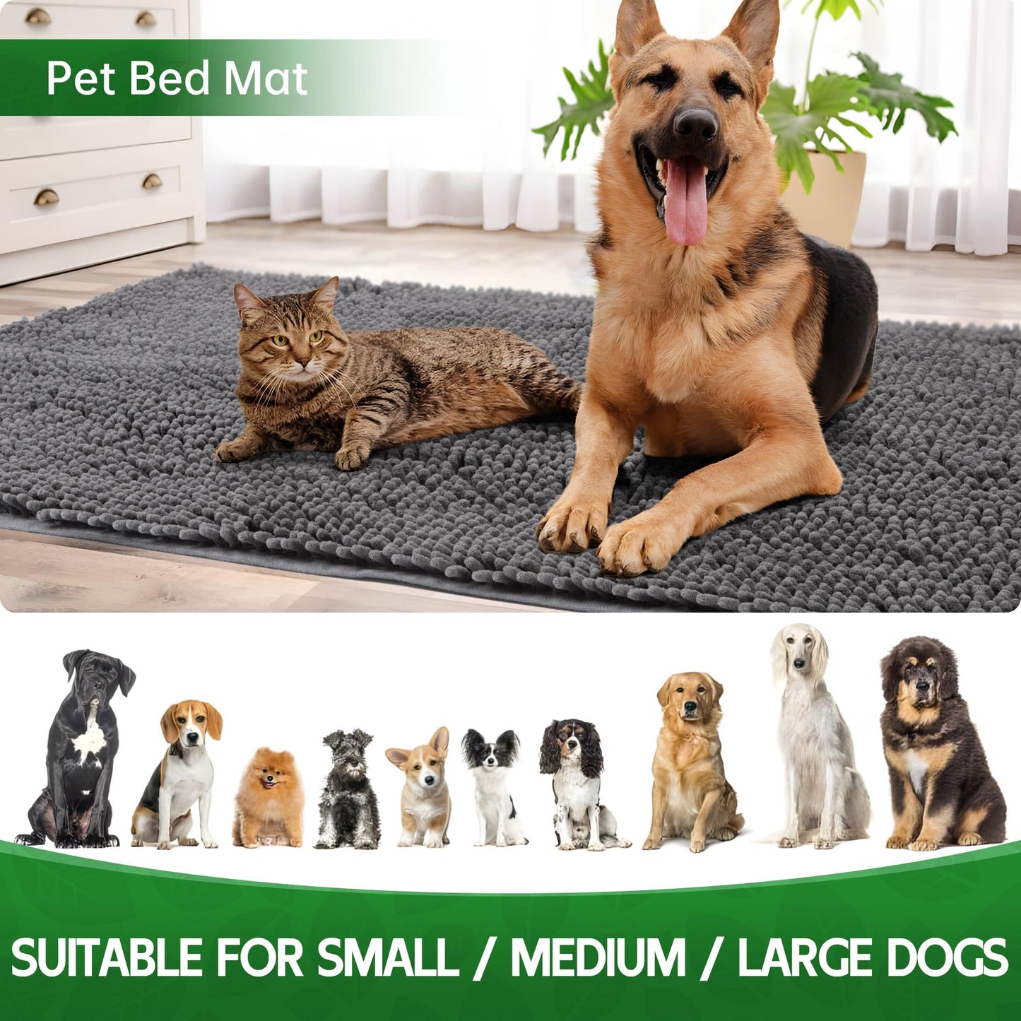 100pointONE Dog Door Mat Indoor Entrance, 72" x 48" Absorbent Chenille Door Rugs for Entryway Indoor, Non-Slip Dog Mud Mat for Muddy Paws, Soft, Washable