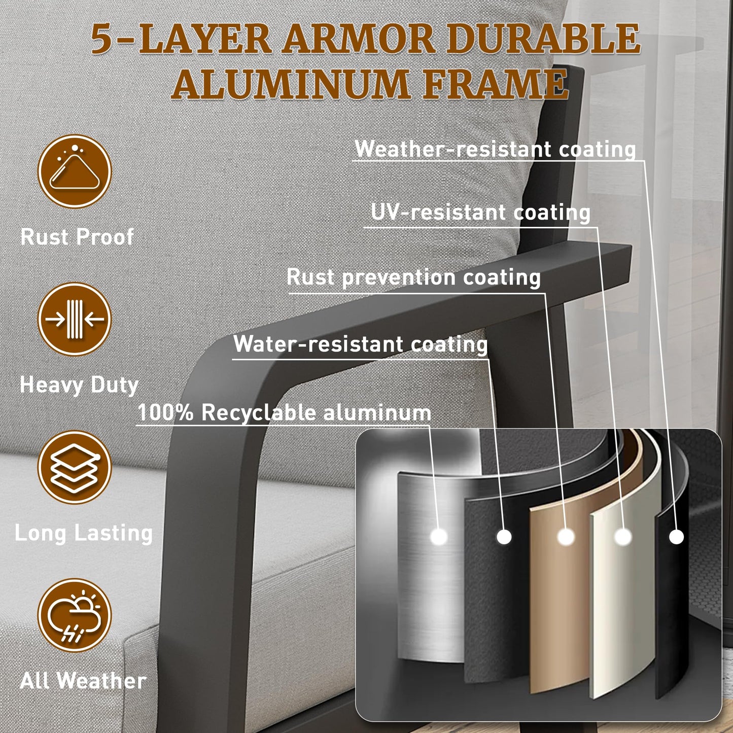 Trenlogne 3 Piece Outdoor Rocking Chairs, Patio Bistro Set with 2 Rockers and 1 Metal Coffee Table, Oversize Aluminum Conversation Set for Garden, Balcony, Backyard