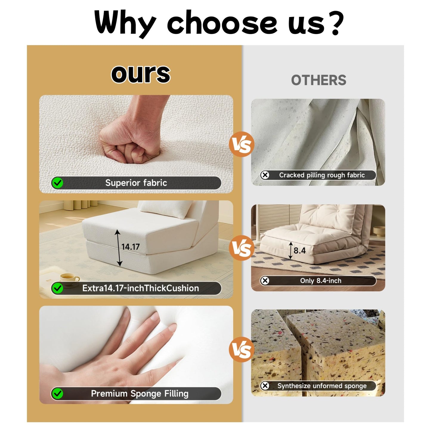 Trygoal Convertible Sofa Bed, Convertible Fold Out Couch with Pillow, Alpaca Wool Fabric Portable Foldable Floor Sofa with High-Density Foam, Sleeper Lounge Chair for Living Room Apartment, Beige