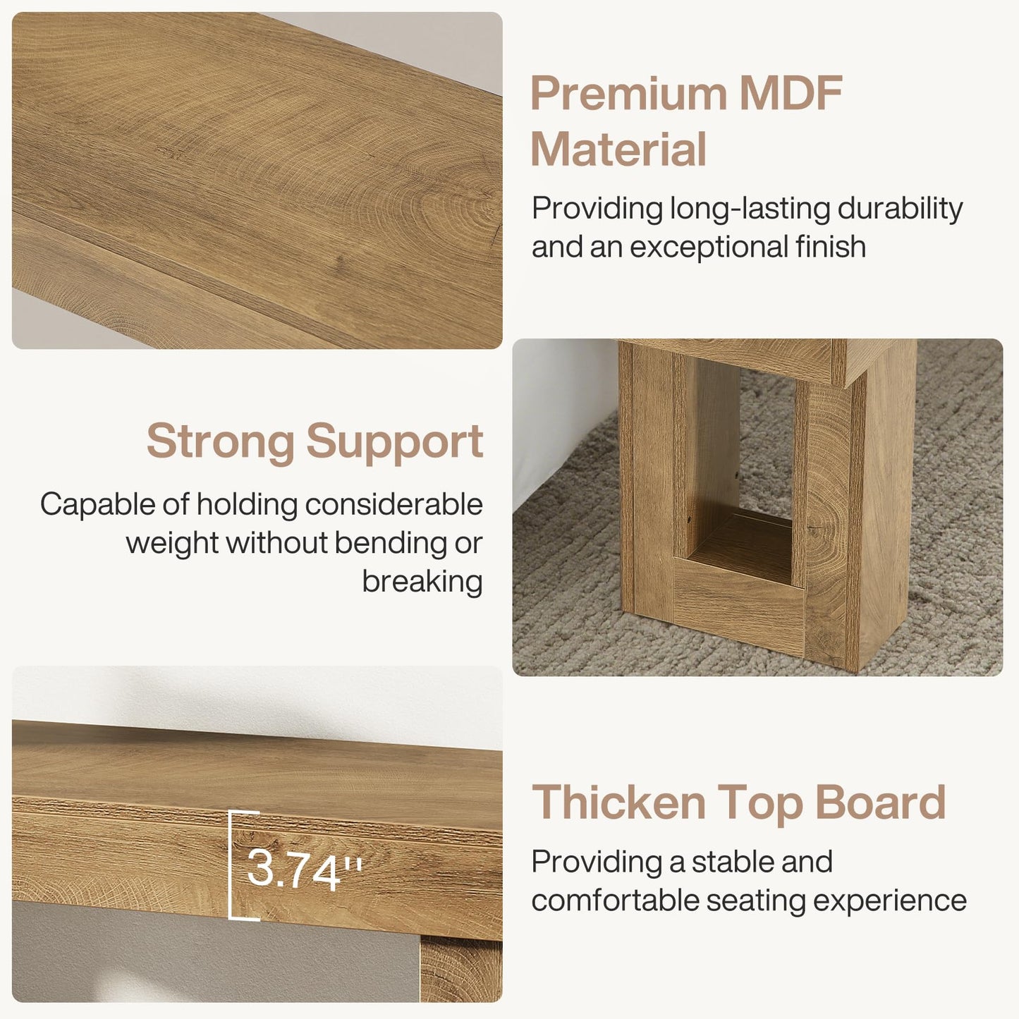 Tribesigns Wooden Entryway Bench, 47" Farmhouse Indoor Dining Table Bench with Sturdy Frame for Bedroom, Dining Room, Hallway, Easy Assembly