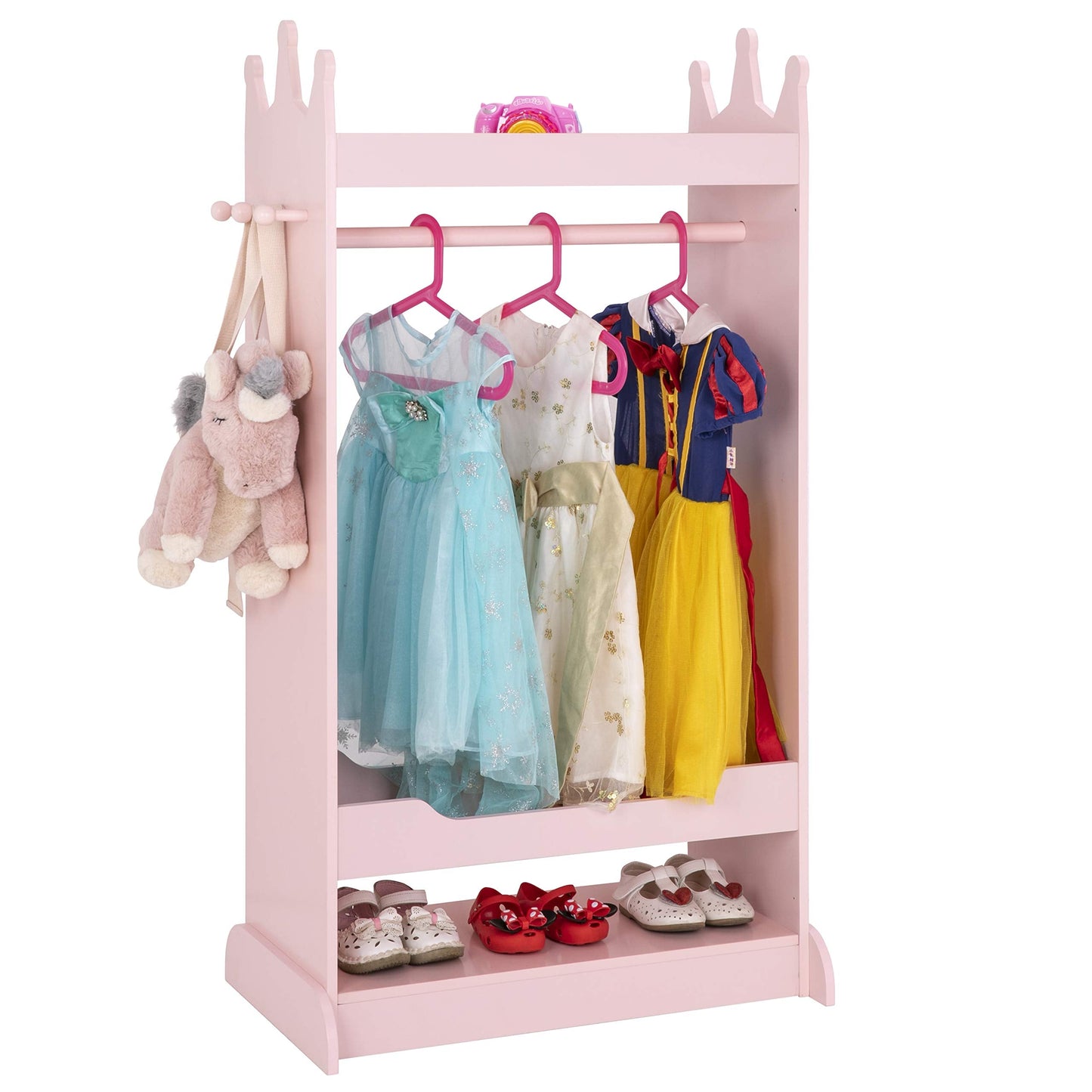 UTEX Kids Dress up Storage with Mirror,Costume Wardrobe for Kids, Open Hanging Armoire Closet,Pretend Storage Closet, Costume Storage Dresser (Pink)