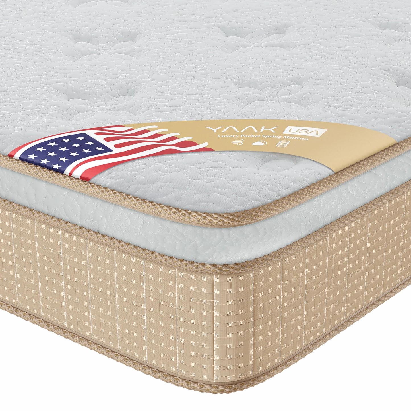 Yaak 12 Inch Queen Mattress in a Box for Back Pain Relief, Medium Firm Feel Fiberglass Free Hybrid Mattress with Cooling Gel Memory Foam and Individual Pocket Springs, CertiPUR-US 100 Night Trial