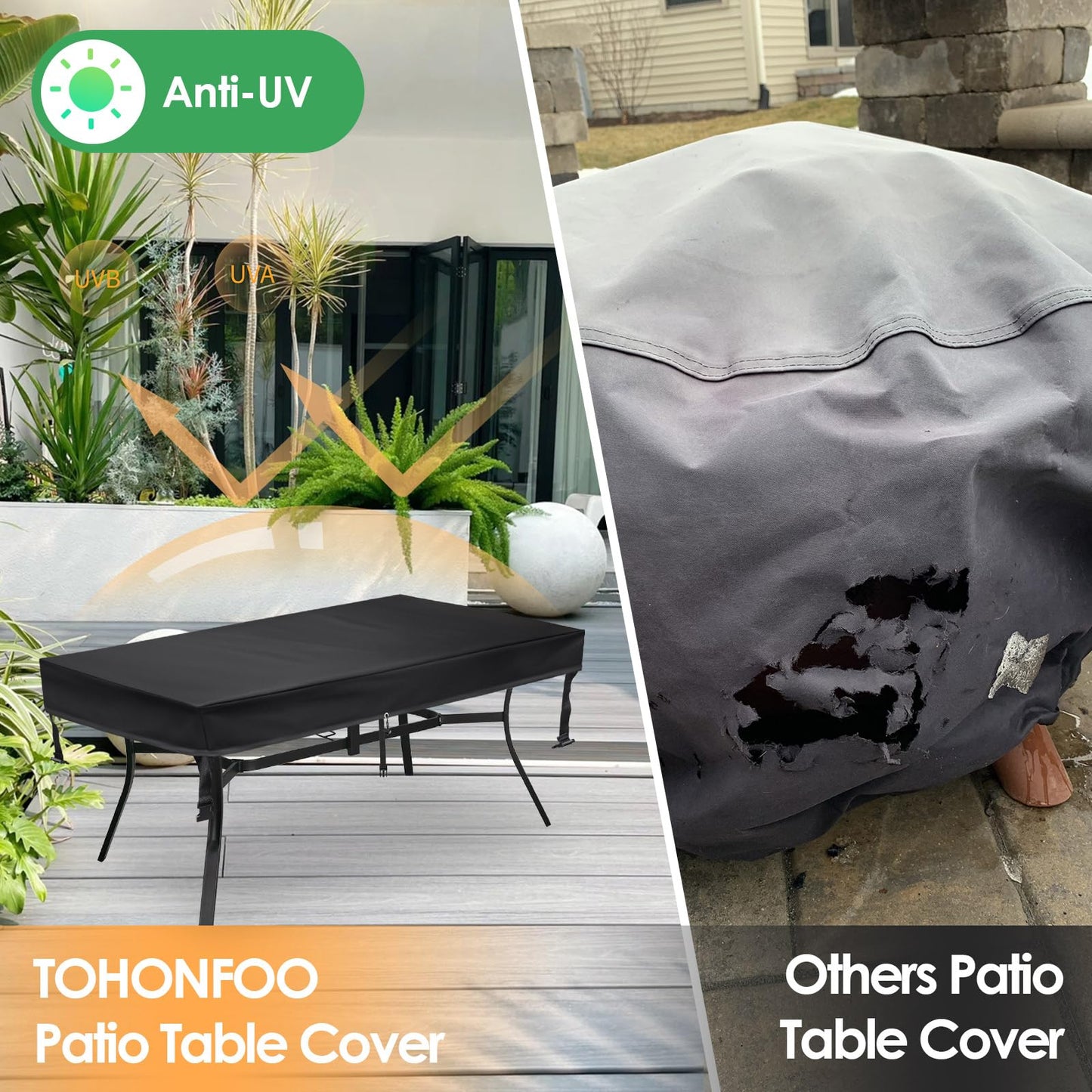 TOHONFOO Outdoor Dining Table Cover - Waterproof Anti-UV Patio Table Cover - Outdoor Table Cover 60" L x 35" W x 6" H