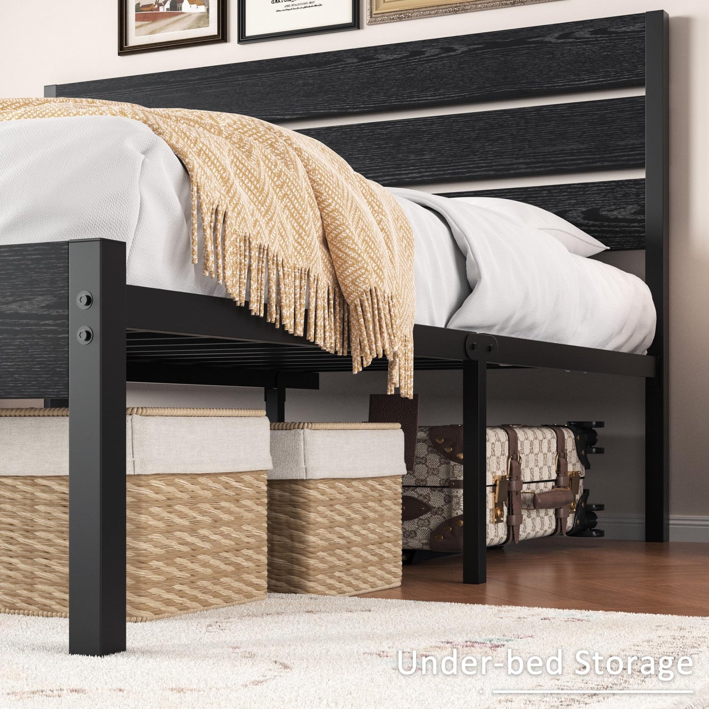 VECELO Queen Size Bed Frame with Wood Headboard and Footboard, 14 Inch Platform/No Box Spring Needed, Heavy Duty Support, Easy Assembly