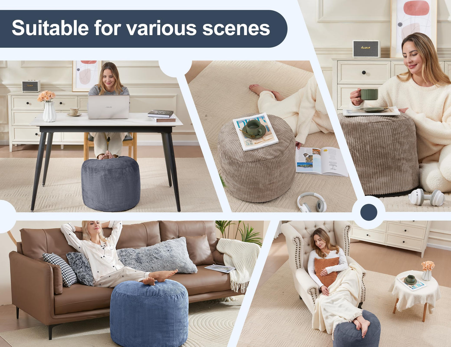 WSOFRLAC Pouf Ottoman Foot Stools Ottoman with Foam Small Corduroy Ottomans for Living Room Ottomans Pouf 20x15 Floor Poufs Foot Rest for Office Chair Dark Grey Foot Stool Small