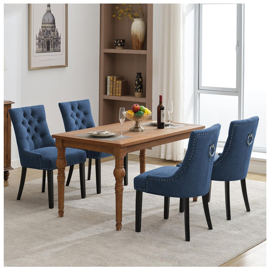 UDAX Upholstered Dining Chairs with Arms, Set of 4, Dining Room Chairs with Solid Wood Legs and Tufted Backrest(Linen+Blue)