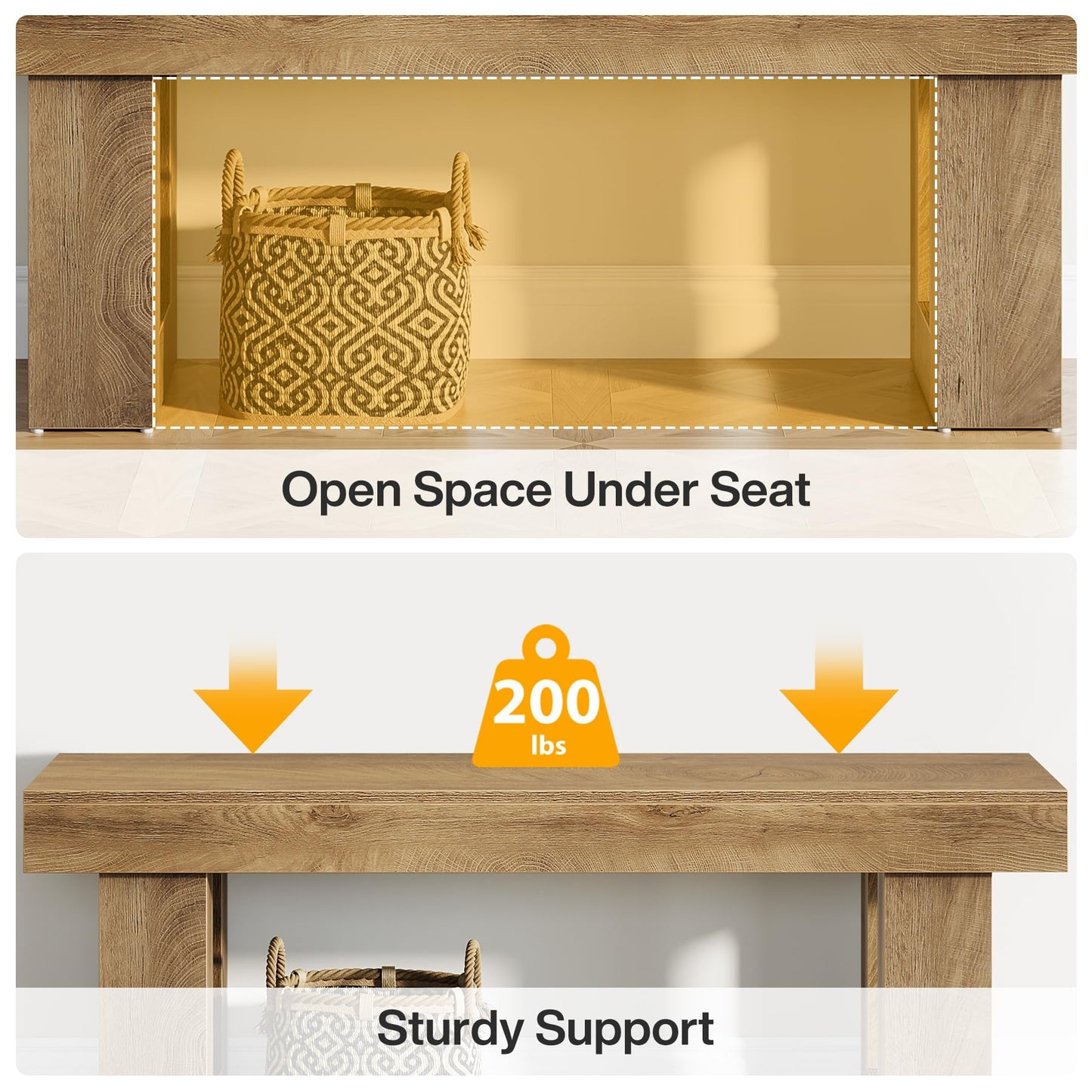 Tribesigns Wooden Entryway Bench, 47" Farmhouse Indoor Dining Table Bench with Sturdy Frame for Bedroom, Dining Room, Hallway, Easy Assembly