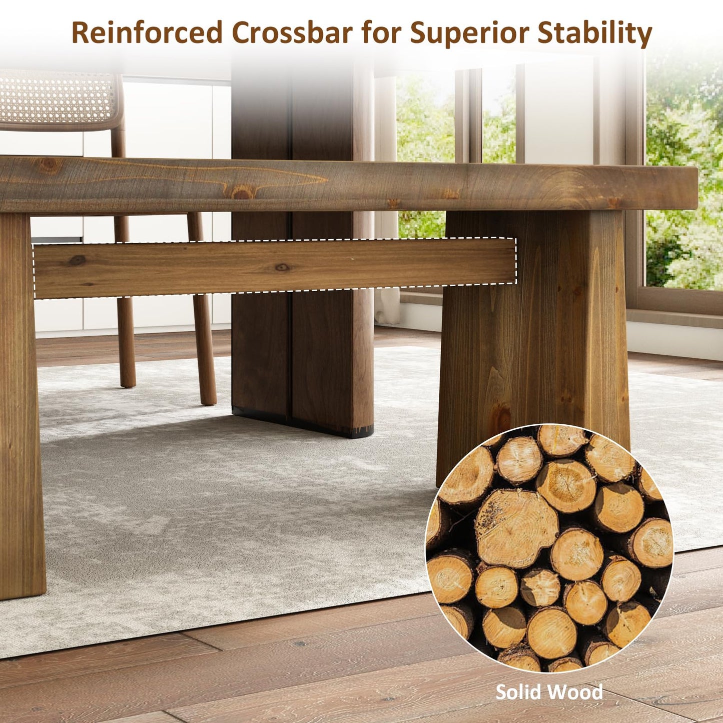 Wnutress 43" Farmhouse Solid Wood Benches Indoor with Wide Angled Legs, Rustic Long Entryway Bench Seat for Dining Table, Kitchen, End of Bed, Living Room, Hallway, Handcrafted Finish, Natural