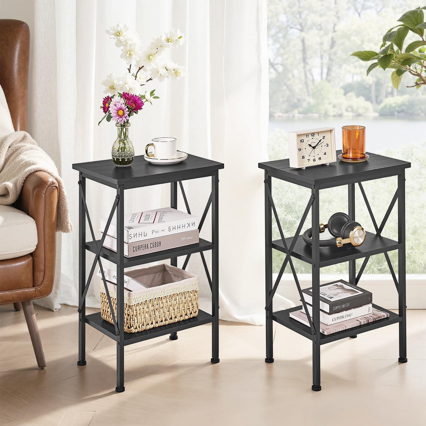 VECELO Night Stands Side/End Table with Storage Shelf Nightstands for Living Room Bedroom, Classic Black,1 Set