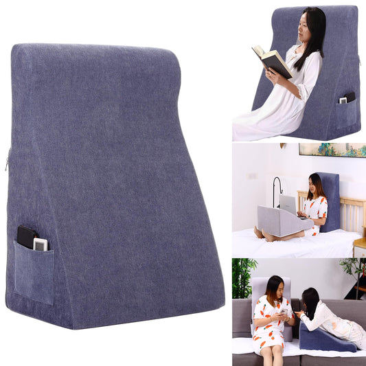 wuFQecht Bed Reading Pillow - Sofa Bed Wedge Pillow - Post-Op Recovery Backrest Pillow - Working Lumbar Support Reading Pillow with Removable Pillowcase Dark Blue 27x20x12in