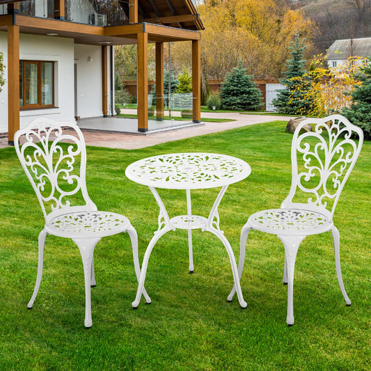 Withniture 3 Piece Patio Set Outdoor Cast Aluminum Patio Bistro Table and Chairs Set of 2,All Weather Outdoor Bistro Sets with 1.97" Umbrella Hole for Front Porch Set,Garden(White)