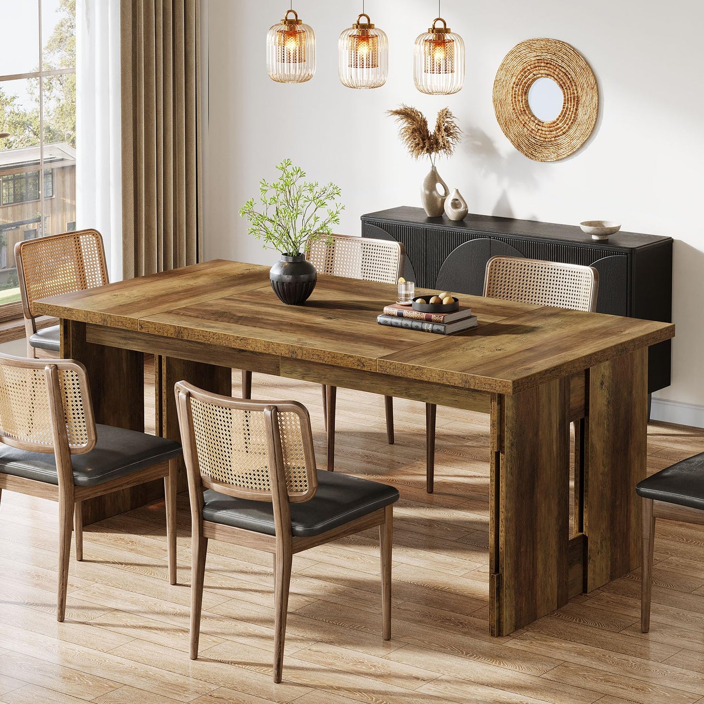 Tribesigns 63-Inch Farmhouse Dining Table for 4-6, Rectangular Kitchen Dinner Table with Large Tabletop for Dining Room, Living Room, Kitchen, Rustic Brown