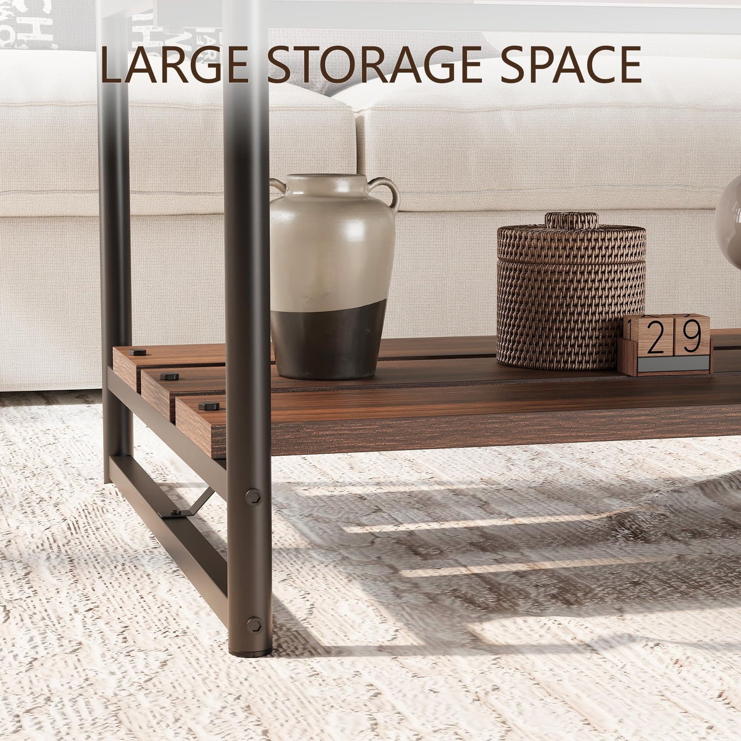 40.9" Modern Coffee Table with Hidden Storage Compartment, Large Lift Top Cocktail Table with Tempered Glass Tabletop for Living Room