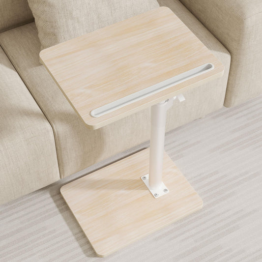 YUHFERA Sofa Armrest Tray Table for Couch - 360° Swivel Height Adjustable End for Small Spaces, Snack Side Table for Bed or Chair with Phone & Tablet Slot (Oak,Standard)