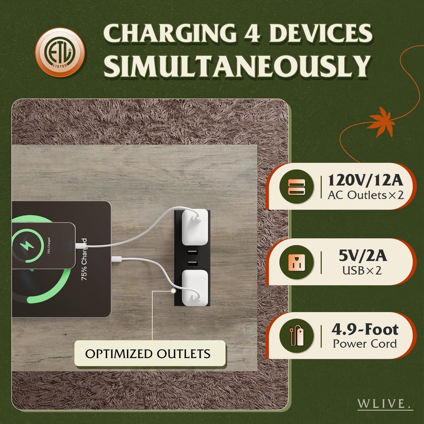 WLIVE Farmhouse End Table, Narrow Side Table with Charging Station, Slim End Table, Side Table for Bedroom, Living Room, Small Spaces, with 2 USB and 2 Power Outlets, 11.8" D x 23.6" W x 23.74" H