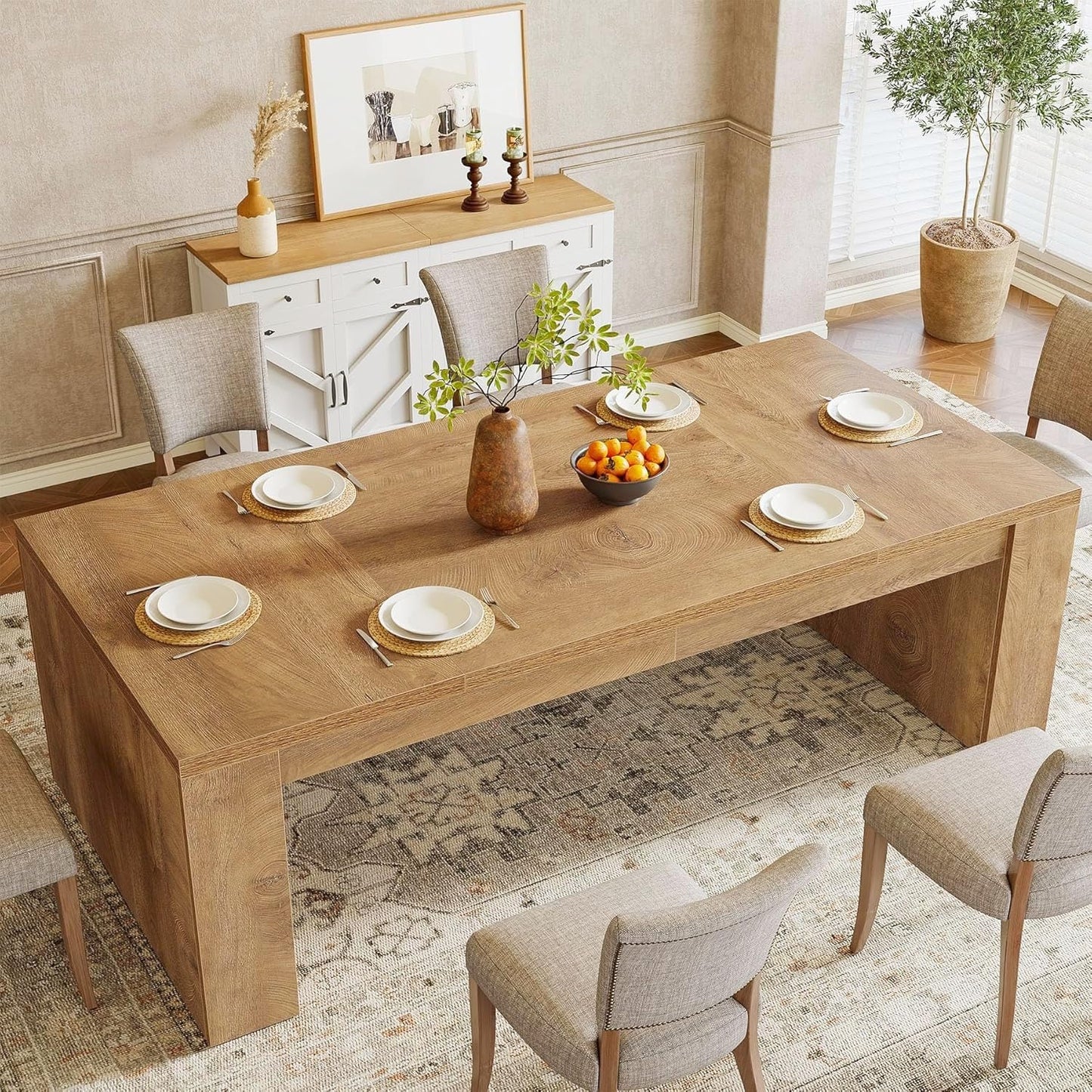 Tribesigns 70.9-Inch Rectangular Dining Table for 6-8, Farmhouse Wooden Kitchen Table, Large Dining Room Furniture with Sturdy Frame for Kitchen, Dining Room, Living Room, Brown