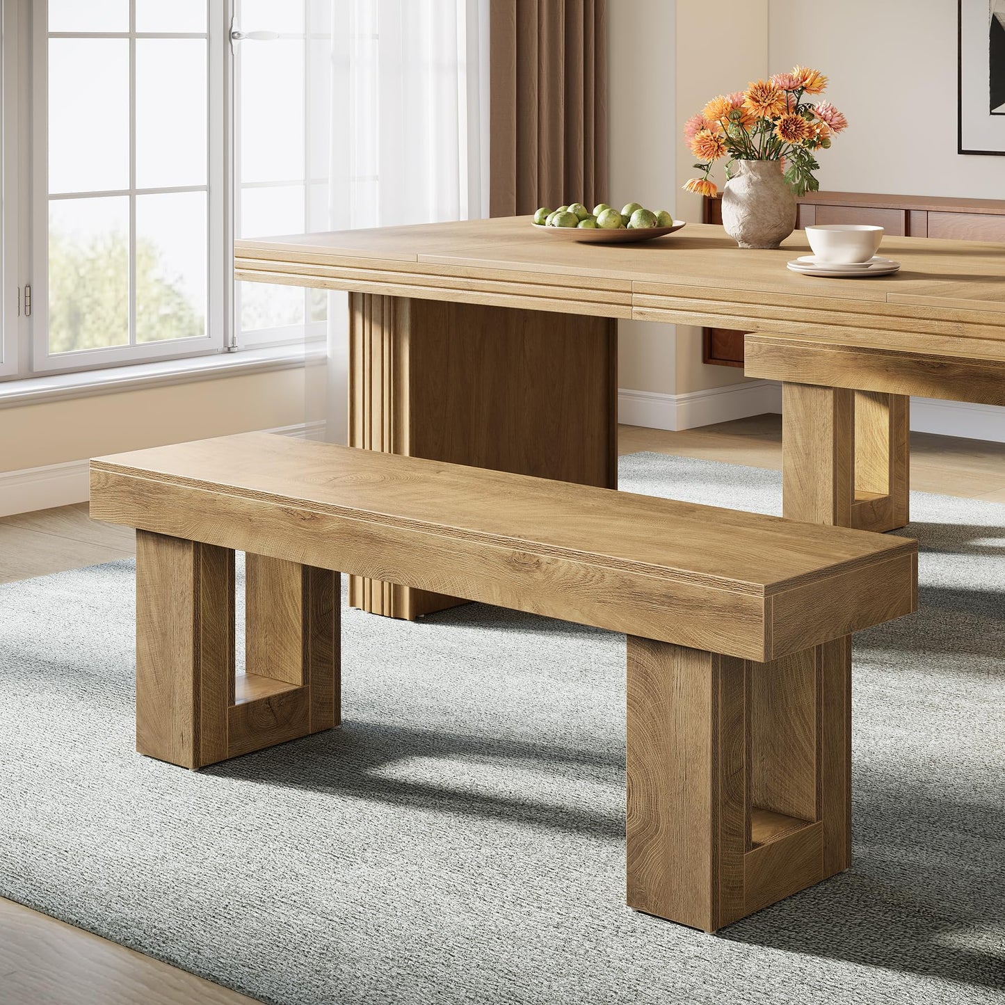 Tribesigns Wooden Entryway Bench, 47" Farmhouse Indoor Dining Table Bench with Sturdy Frame for Bedroom, Dining Room, Hallway, Easy Assembly