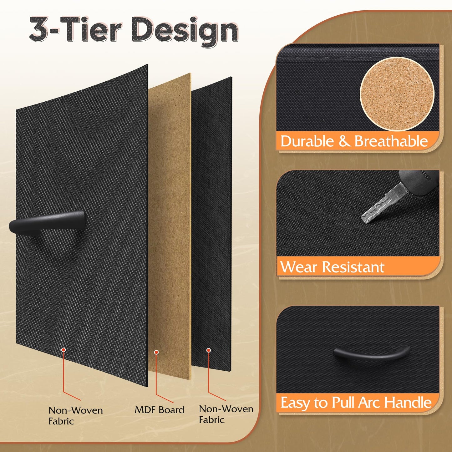 WLIVE Dresser for Bedroom with 10 Fabric Drawers, Tall Chest Organizer Units for Clothing, Closet, Storage Tower with Cabinet, Metal Frame, Wooden Top, Black Dresser for Living Room