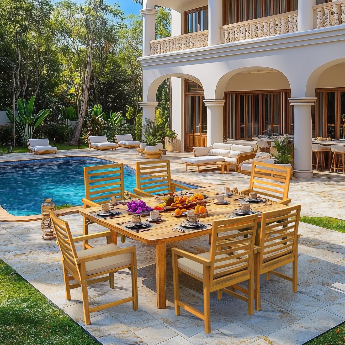 Tranquillo Solara Acacia Wood Outdoor Chairs Set of 2 with Cushions – Heavy-Duty 500lbs Capacity, Weather-Resistant Wooden Patio Armchairs, Solid Wood Garden & Deck Chairs for Outdoor Seating