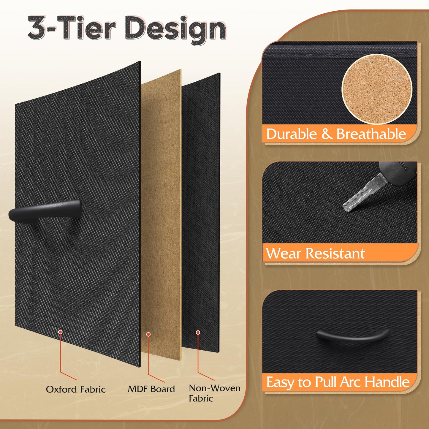 WLIVE 9 Drawer Dresser, Fabric Storage Tower for Bedroom, Hallway, Closet, Tall Chest Organizer Unit for Bedroom with Fabric Bins, Steel Frame, Wood Top, Easy Pull Handle, Black and Rustic Brown