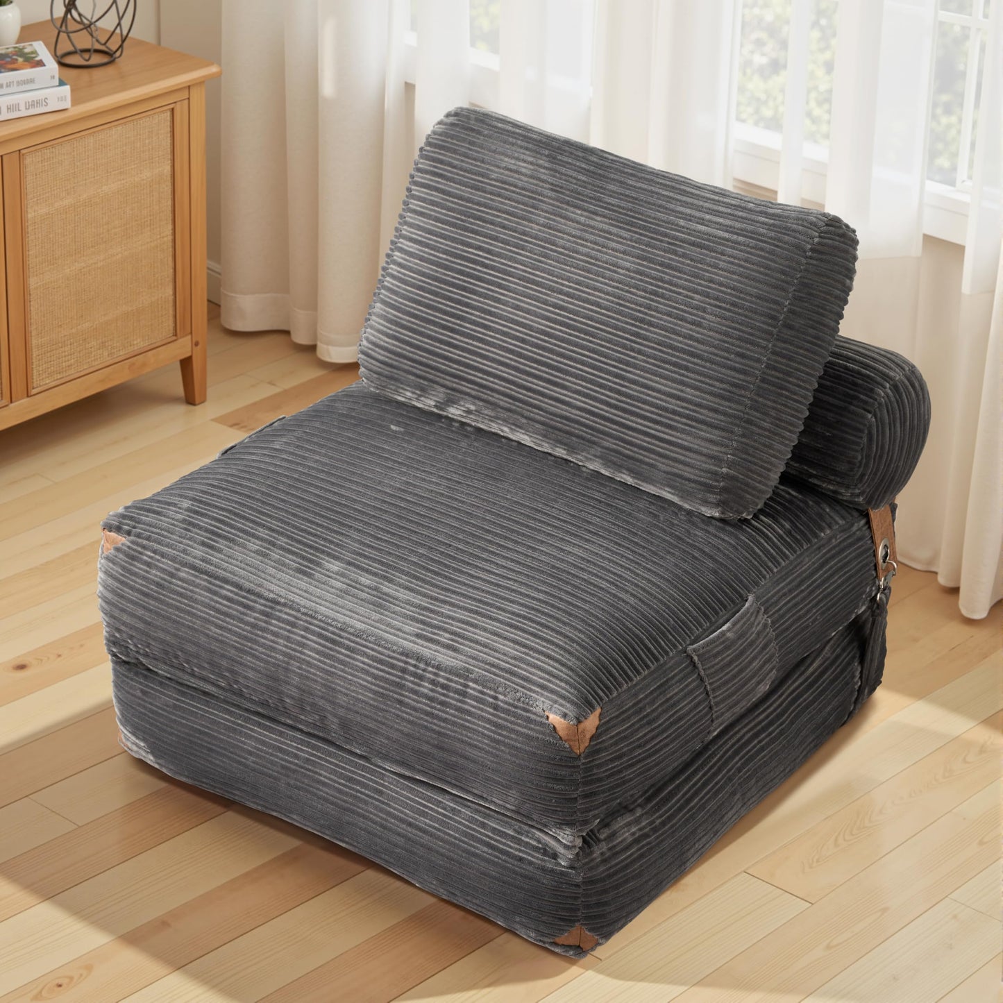 ovios Folding Sofa Bed, Convertible Sleeper Chair with Pillow Foldable Mattress with Back Support, Portable Fold Out Comfy Floor Lounge for Living Room Bedroom, Grey