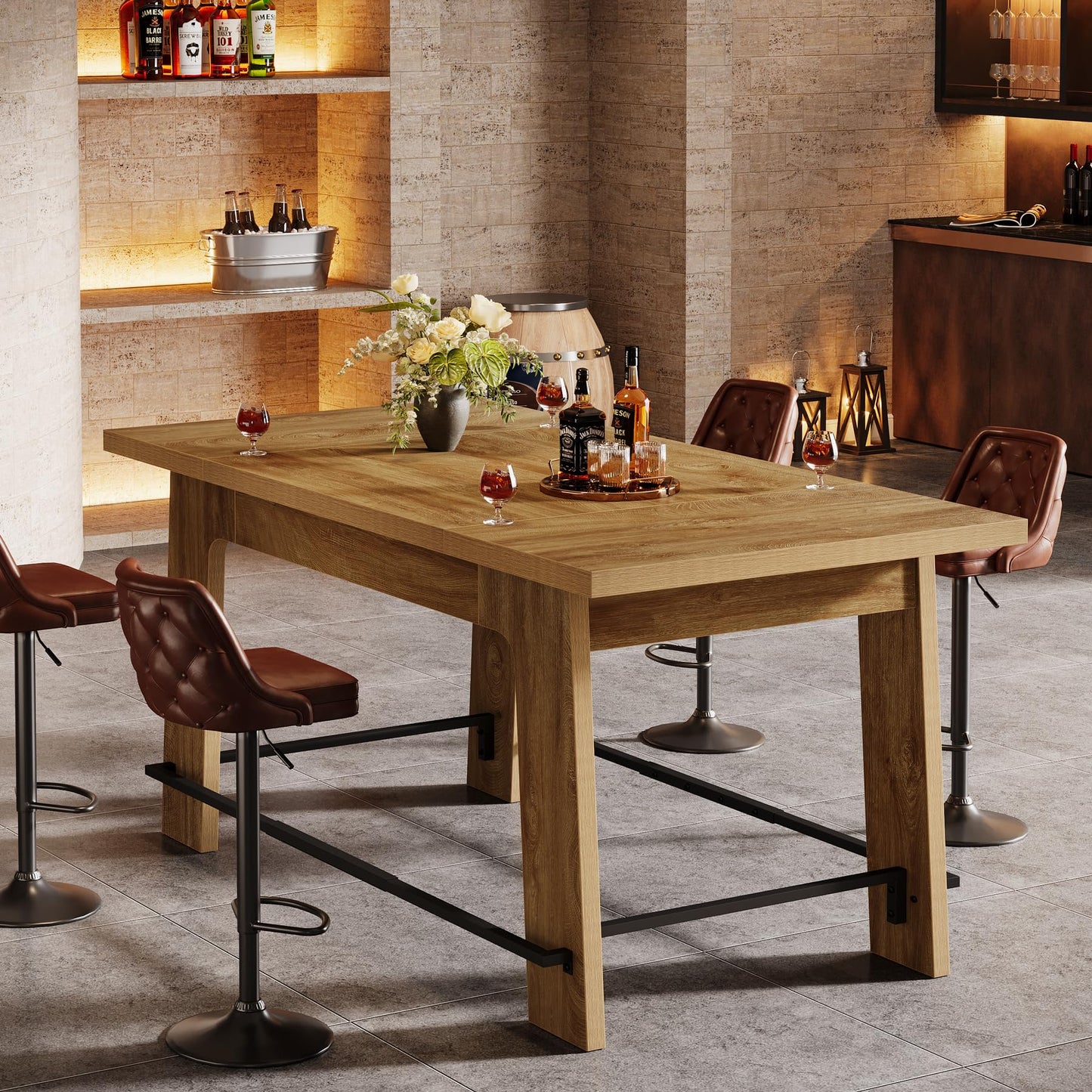 Tribesigns 62.6-Inch Bar Table, Counter Height Pub Dining Table with Metal Footrest, Rectangular Home Bar Unit for Home Kitchen, Bistro, Basement, Living Room