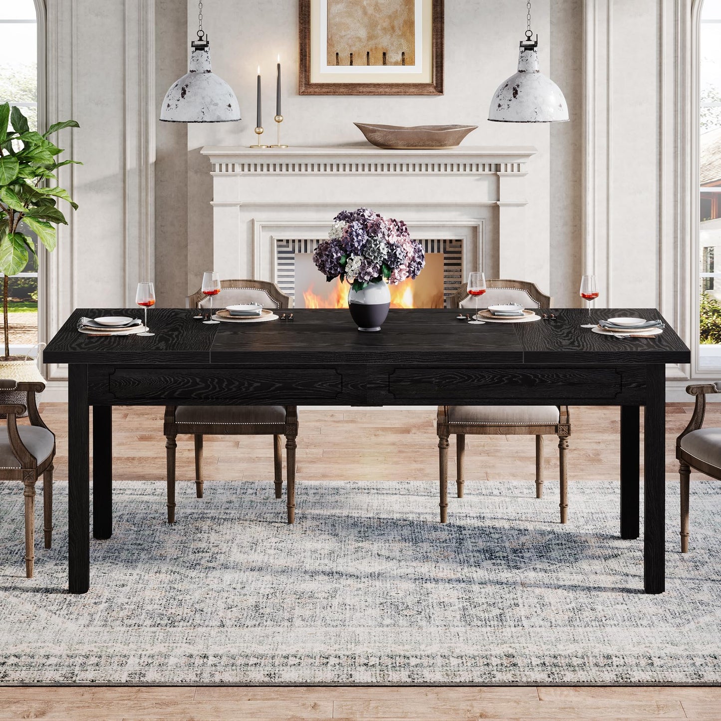 Tribesigns 63-inch Farmhouse Dining Table for 4-6, Rectangular Dining Room Table with Sturdy Legs, Modern Kitchen Dinner Table for Dining Room, Living Room, Kitchen (Black)