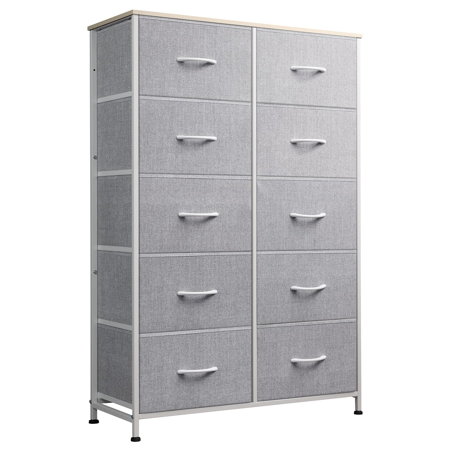 WLIVE Tall Dresser for Bedroom with 10 Drawers, Chest of Drawers, Dressers Bedroom Furniture, Storage Organizer Unit with Fabric Bins for Closet, Hallway, Living Room, Entryway, Light Grey
