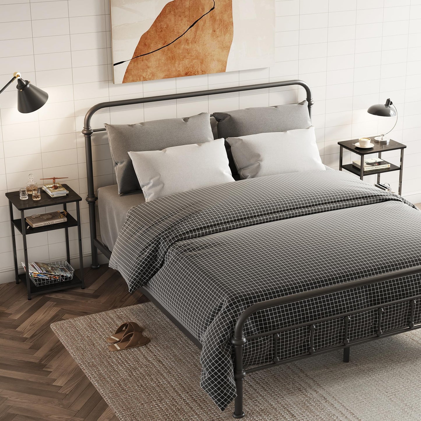 WLIVE End Tables Living Room Set of 2, Black End Table for Two, Narrow Side Table for Bedroom, Home Office, Small Spaces, 3-Tier End Table for Couch, Sofa, Bed