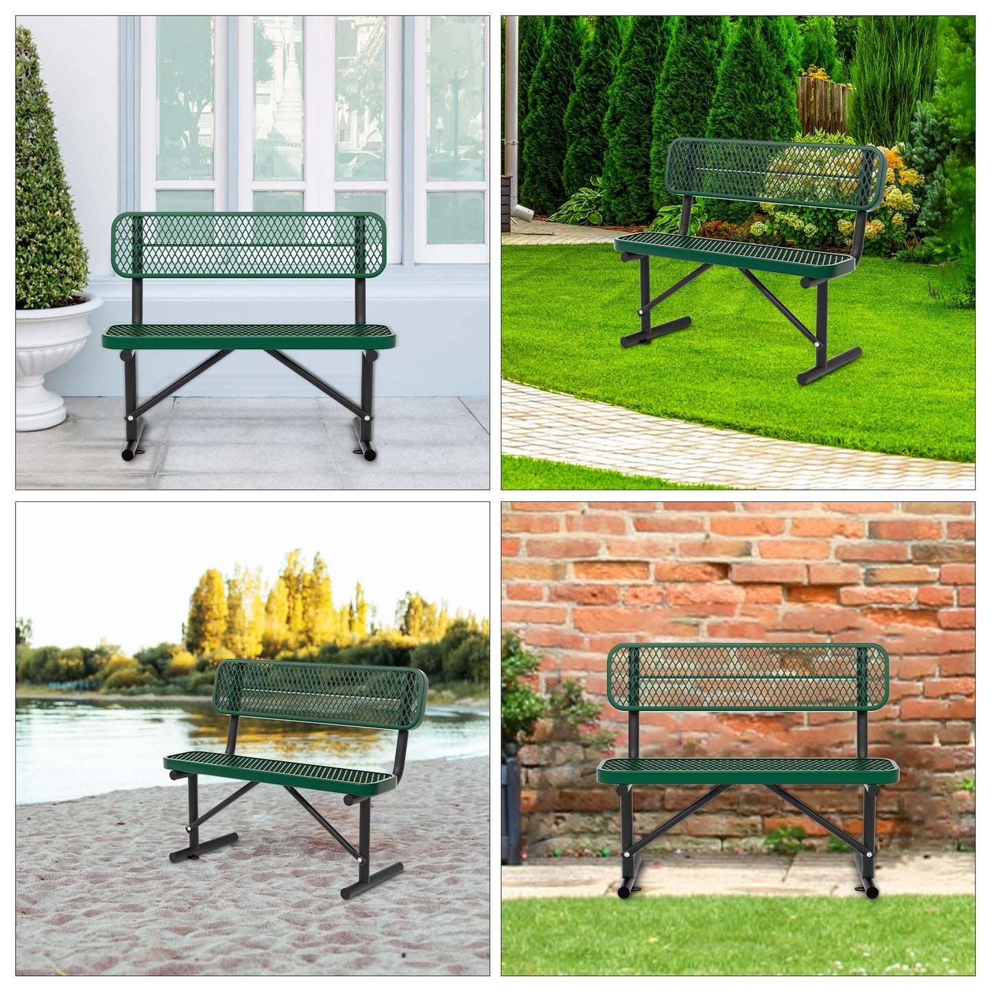 4FT Benches for Outside, Heavy-Duty Portable Outdoor Garden Bench with Back, Metal Park Bench, Commercial-Grade Seating,Industrial Bench Patio Bench Furniture for Beach Yard School Shopping Centers