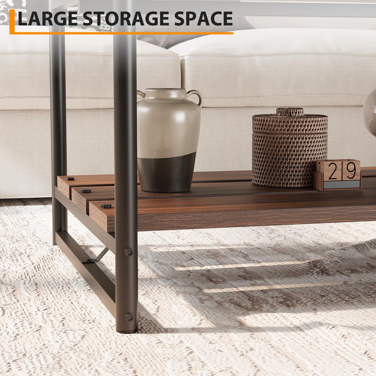 40.9" Modern Coffee Table with Hidden Storage Compartment, Large Lift Top Cocktail Table with Tempered Glass Tabletop for Living Room