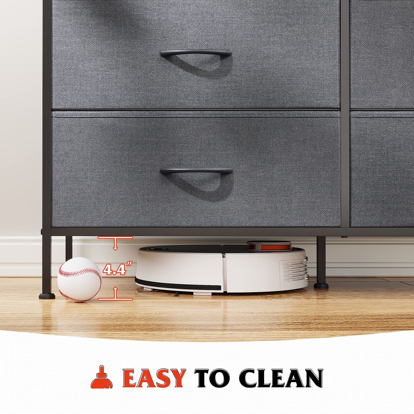 WLIVE Dresser for Bedroom with 6 Drawers, Wide Fabric Dresser TV Stand for 50 Inches TV with Metal Frame, Wooden Top, Fabric Storage Organizer for Livingroom, Hallway, Dark Gray