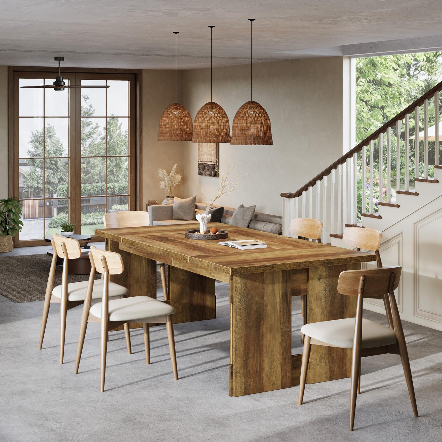 Tribesigns 63-Inch Farmhouse Dining Table for 4-6, Rectangular Kitchen Dinner Table with Large Tabletop for Dining Room, Living Room, Kitchen, Rustic Brown