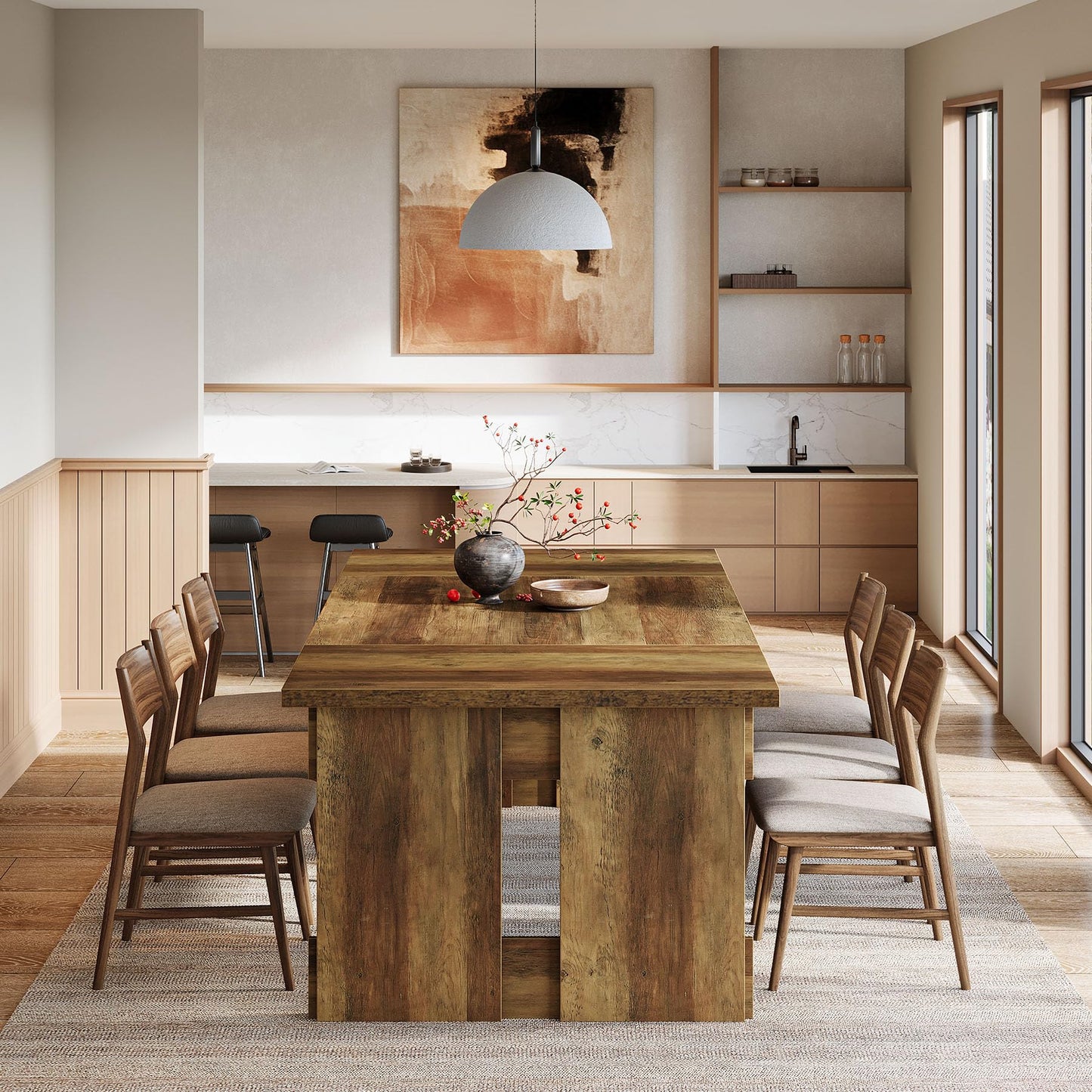 Tribesigns 63-Inch Farmhouse Dining Table for 4-6, Rectangular Kitchen Dinner Table with Large Tabletop for Dining Room, Living Room, Kitchen, Rustic Brown