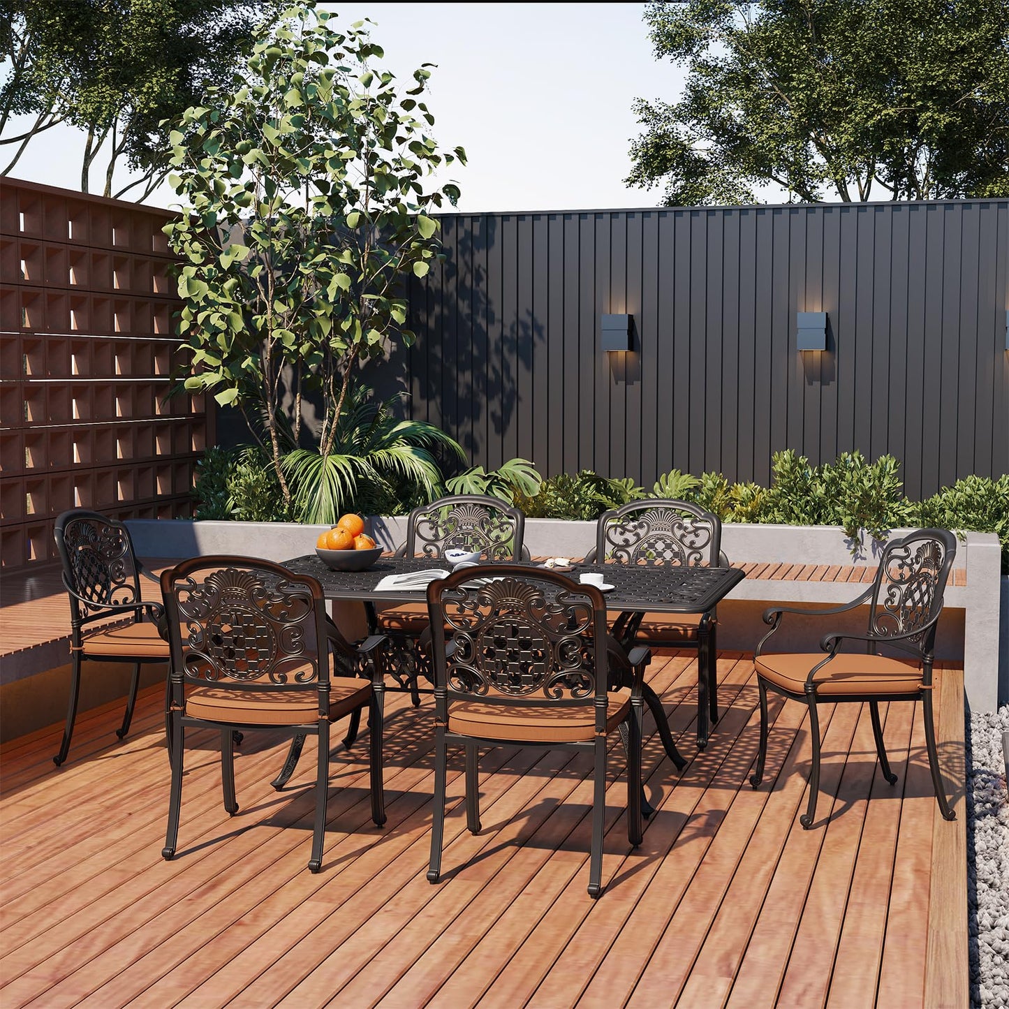 2 Piece Patio Dining Chairs with Cushions, Outdoor All-Weather Cast Aluminum Chairs, Patio Bistro Dining Chair Set of 2 for Garden Deck Backyard, Dark Bronze