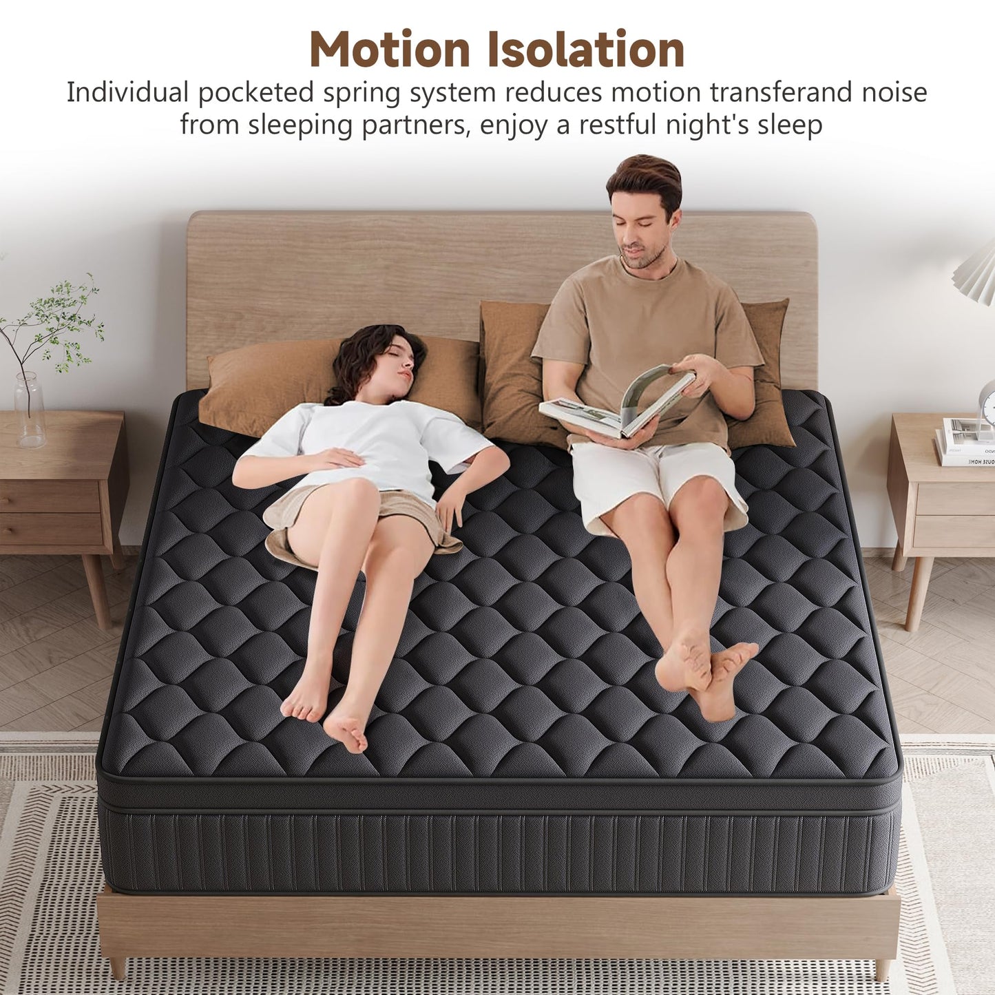 VERHOPE Queen Mattress, 12 Inch Queen Medium Firm Hybrid Mattress in a Box, Individual Pocket Spring for Pressure Relief & Motion Isolation, Reinforced Edge Support, CertiPUR-US Certified