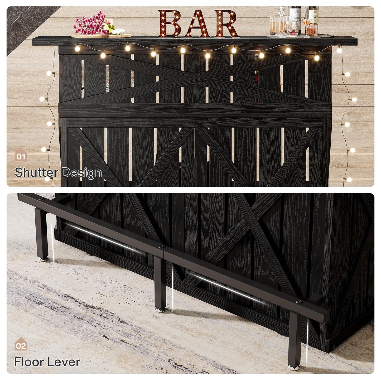 Tribesigns Home Bar Unit, 4-Tier Black Bar Table Height Pub Table with Footrest, 55-Inch Modern Wine Bar Cabinet for Home Pub, Bistro