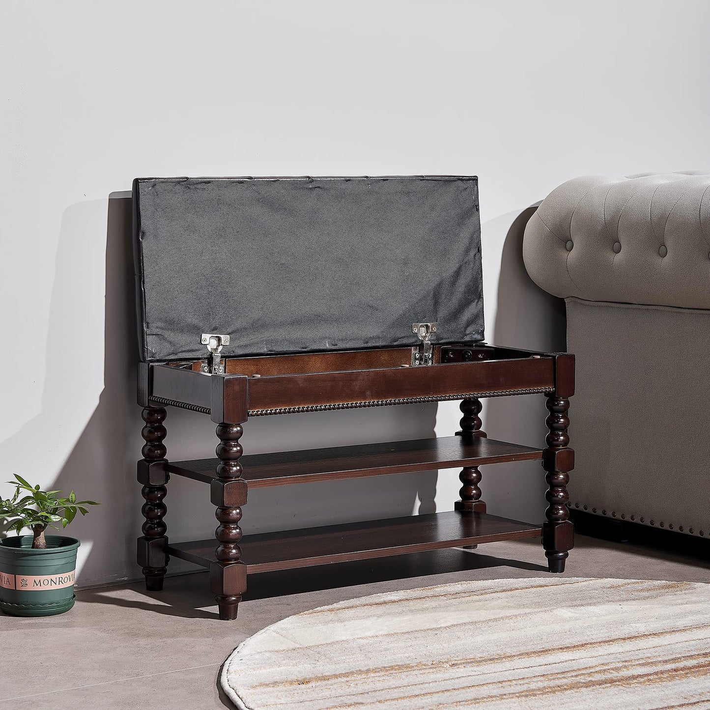 ZIRKOOON Shoe Storage Bench, Entryway Shoe Rack with Leather Seat 2-Tier Lift-top Organizer Wooden Bench for Foyer Bedroom Living Room Accent Furniture (31.5'')