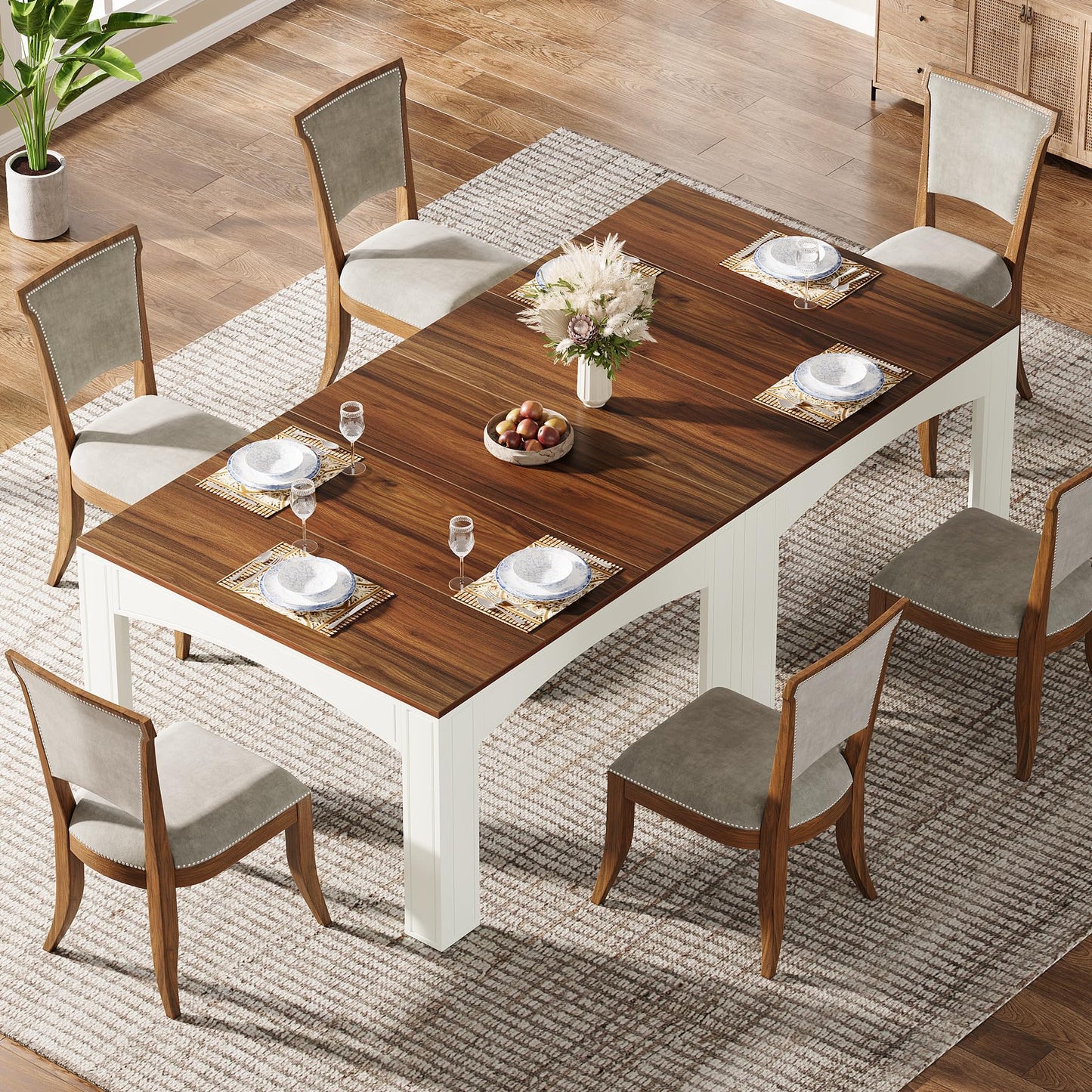 Tribesigns Square Dining Table for 4 Person, 39.4" Farmhouse Wood Kitchen Table Dinner Table for Dining Room, Small Space, Walnut + White