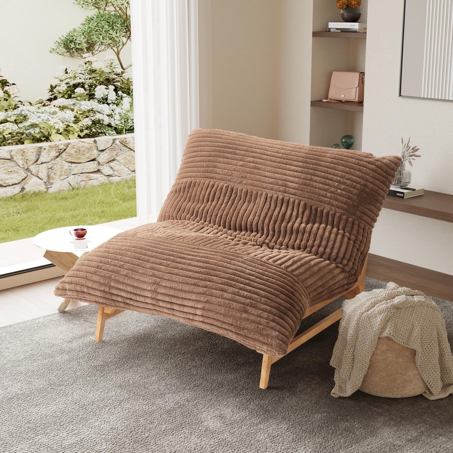 WJShome Oversized Chaise Lounge Chair,47.24" Sofa Chair, Accent Chair,Sleeper Sofa Bed for Living Room,Comfy Recliner Chair Loveseat Couch with Removable Upholstered for Reading Bedroom (Brown)