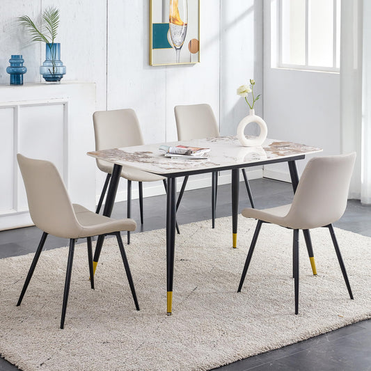 WEKEOT Granite Modern Dining Table Set for 4, 50" Sintered Stone Kitchen Table and 4 Upholstered PU Leather Chair Dining Room Table Set for 4(1Marble Table and Gray Chairs Set of 4)