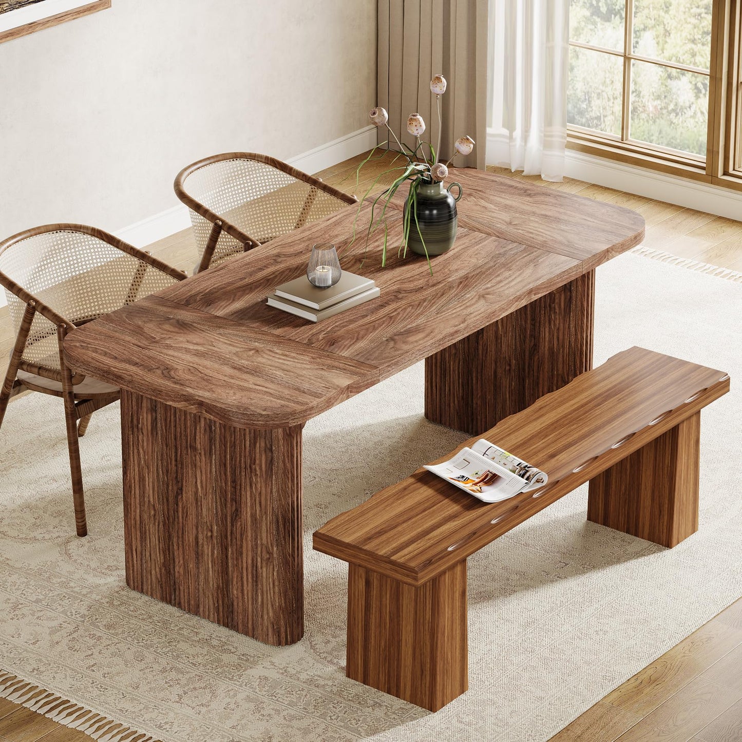 Tribesigns Wooden Dining Table Bench, 47-Inch Long Kitchen Bench with Sturdy Frame for Dining Room, Entryway, Living Room, Hallway, Easy Assembly (Brown)