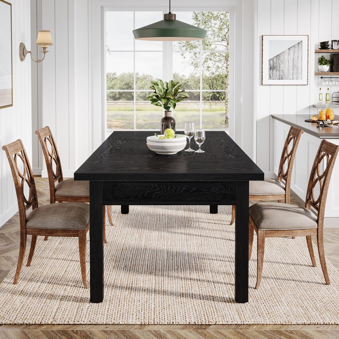 Tribesigns 63-inch Farmhouse Dining Table for 4-6, Rectangular Dining Room Table with Sturdy Legs, Modern Kitchen Dinner Table for Dining Room, Living Room, Kitchen (Black)