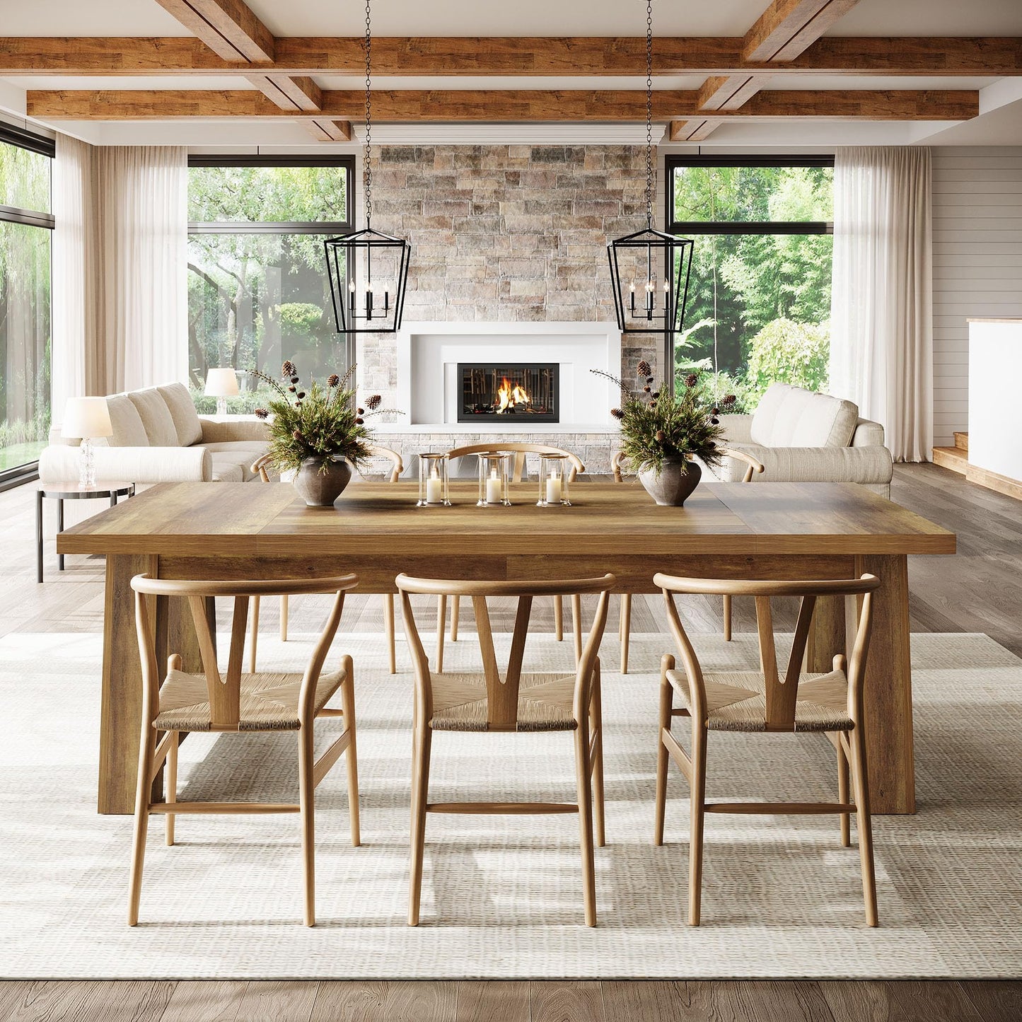 Tribesigns 70.5'' Long Dining Table for 6-8, Farmhouse Wooden Kitchen Table with Sturdy Legs, Large Rectangle Dinner Furniture for Home, Dining Room, Brown