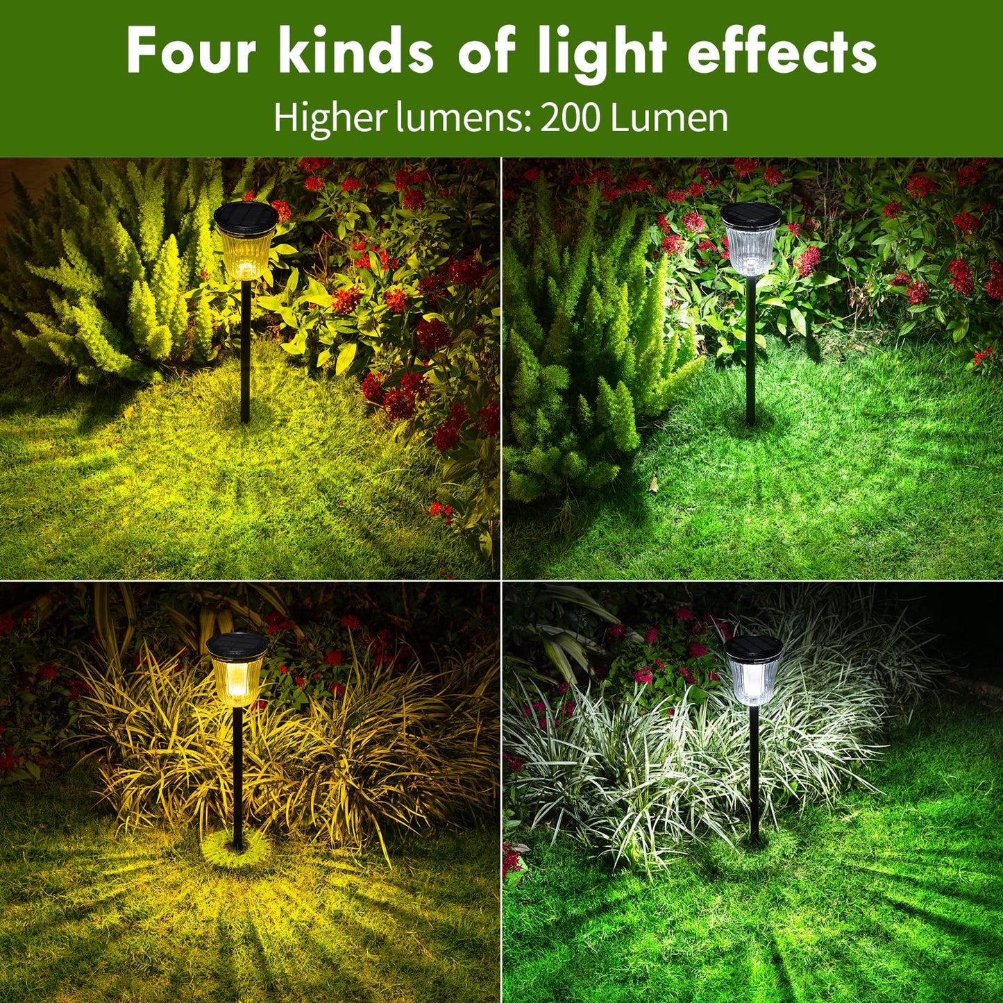 WTGEGF Solar Pathway Lights Outdoor Waterproof, 4 Pack 200 Lumens Super Bright Solar Garden Lights with 2 Lighting Modes, Auto On/Off Outdoor Solar Lights for Yard, Walkway, Lawn, Driveway, Path
