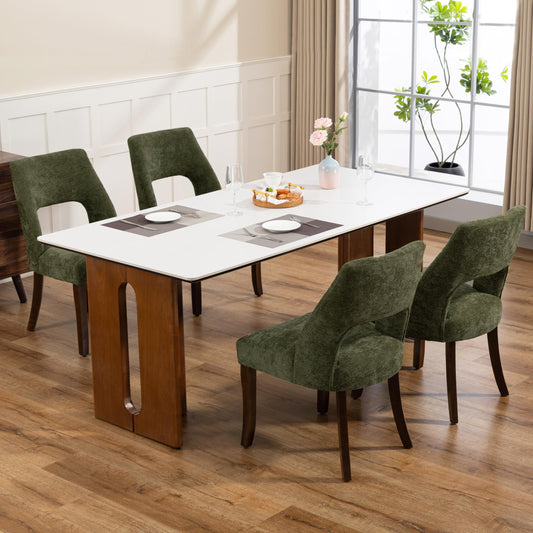 UVV Wooden Dining Chairs Set of 4, Modern Fabric Upholstered Kitchen and Dining Room Chairs, Farmhouse Dining Chair with Solid Wood Legs, Green