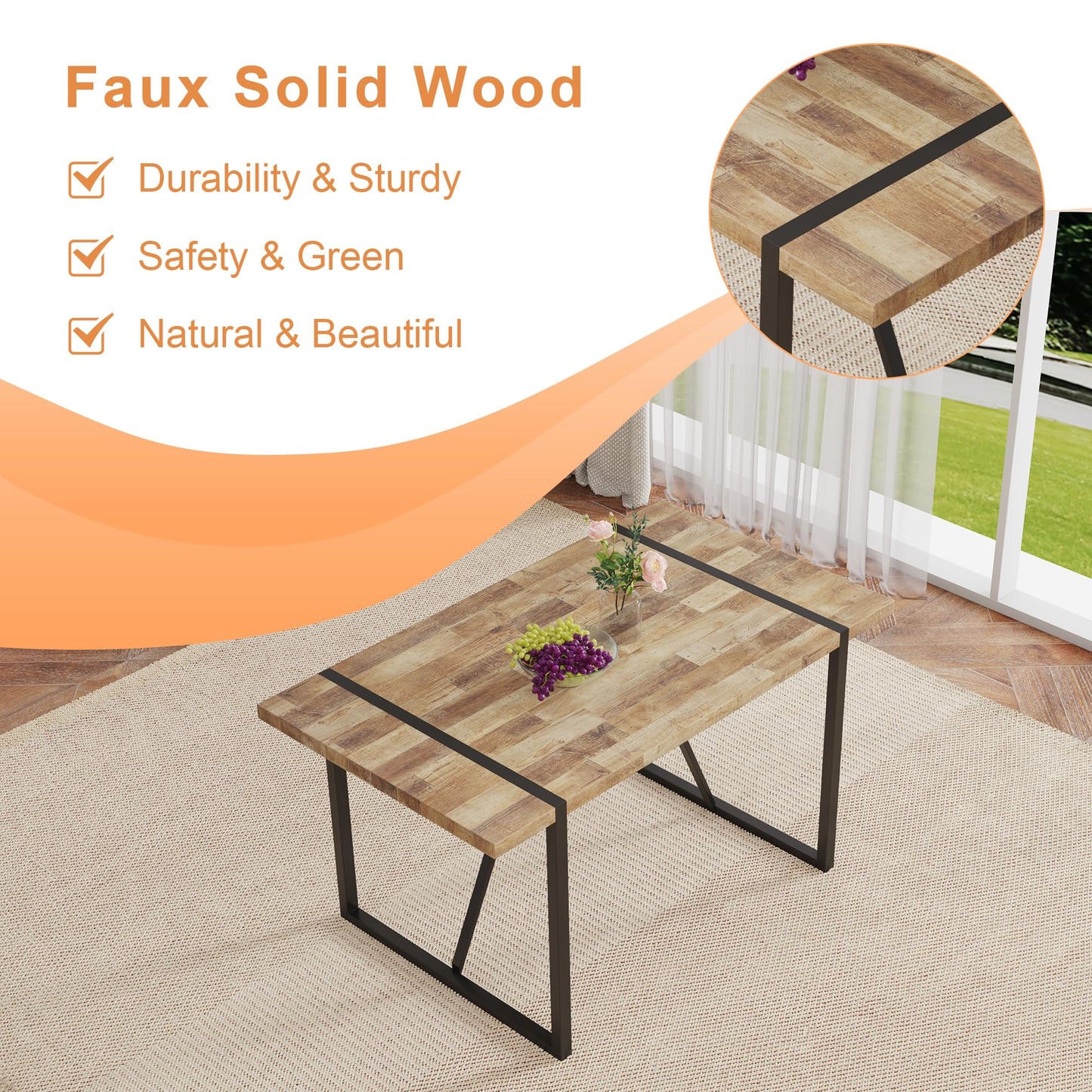 5 Piece Dining Table Set for 4, 55" Rustic Dinner Table Set for 4 with Rectangular Wood Table and 4 Suede Chairs, Modern Kitchen Table and Chairs Set of 4, Suitable for Living Dining Room Apartment