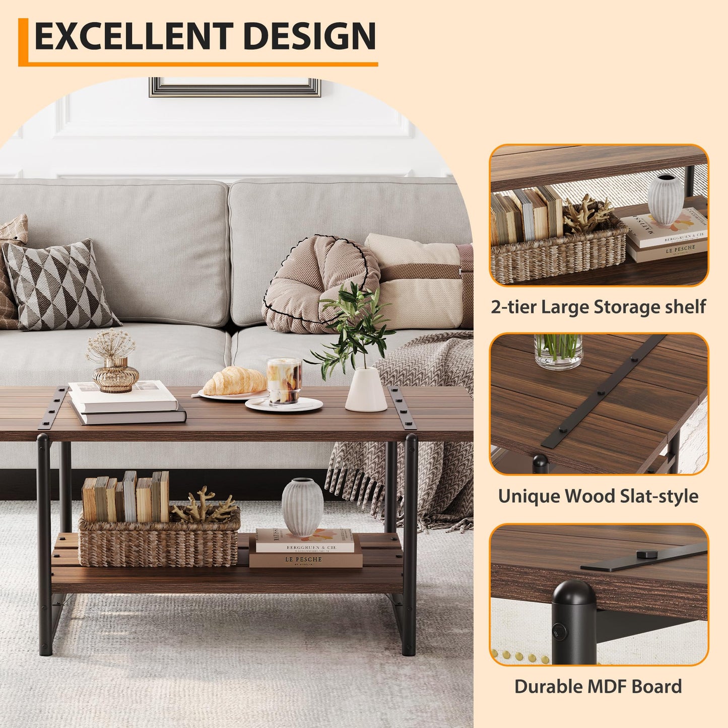 40.9" Modern Coffee Table with Hidden Storage Compartment, Large Lift Top Cocktail Table with Tempered Glass Tabletop for Living Room